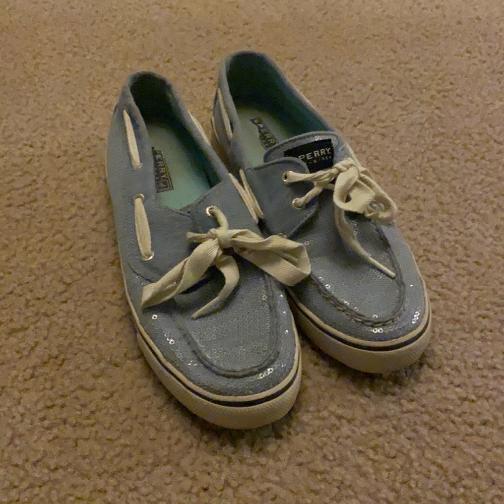 blue sperry boat shoes, blue sparkly